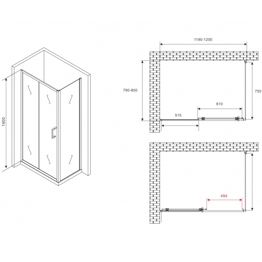 Душевой уголок ABBER Schwarzer AG30120B5-S80B5 120x80x190 (черный матовый)