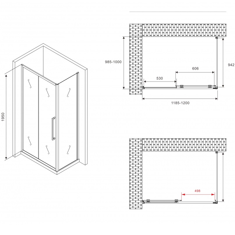 Душевой уголок Abber Schwarzer Diamant AG30120BH-S100B 120x100x195 (черный матовый)