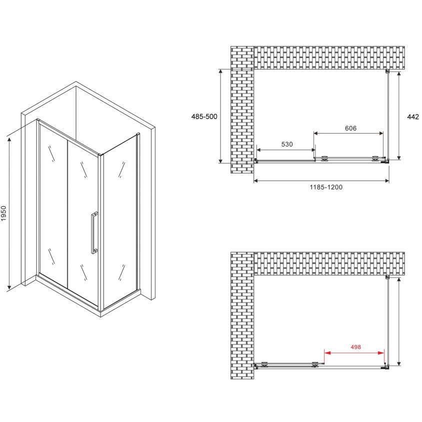 Душевой уголок Abber Schwarzer Diamant AG30120BH-S50B 120x50x195 (черный матовый)