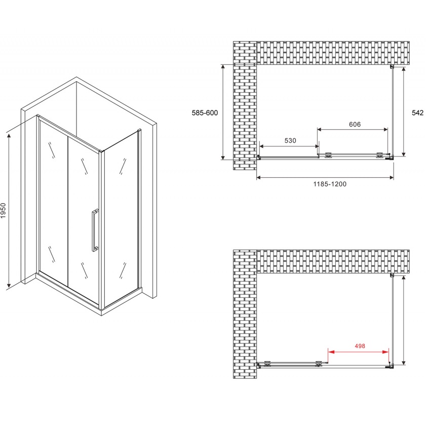 Душевой уголок Abber Schwarzer Diamant AG30120BH-S60B 120x60x195 (черный матовый)