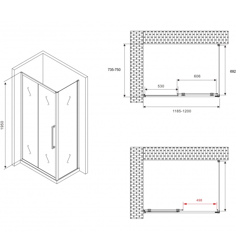 Душевой уголок Abber Schwarzer Diamant AG30120BH-S75B 120x75x195 (черный матовый)