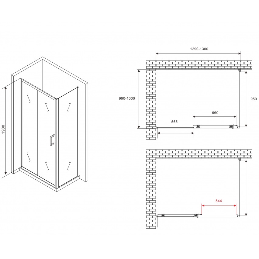 Душевой уголок ABBER Schwarzer AG301305-S1005 130x100x190 (хром)