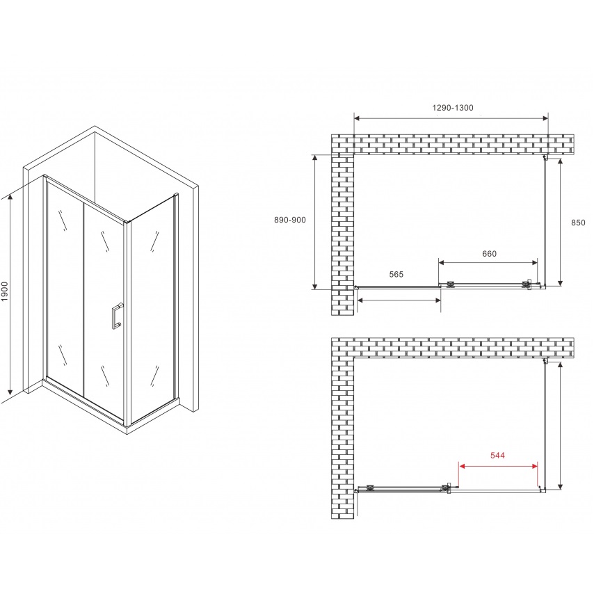 Душевой уголок ABBER Schwarzer AG301305-S905 130x90x190 (хром)