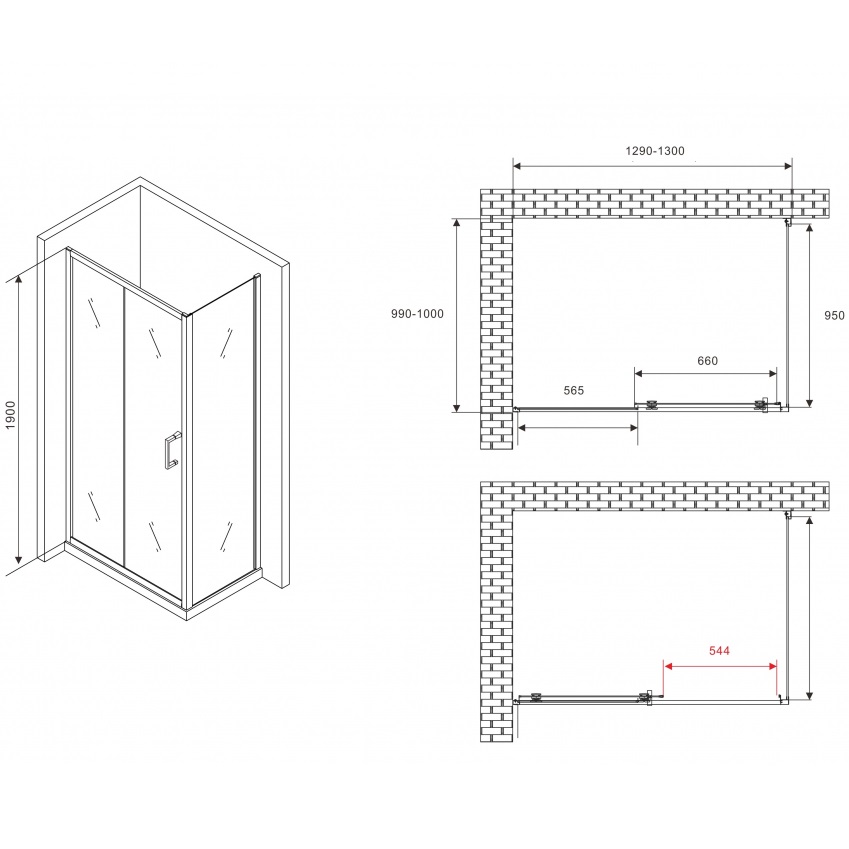 Душевой уголок ABBER Schwarzer AG30130B5-S100B5 130x100x190 (черный матовый)