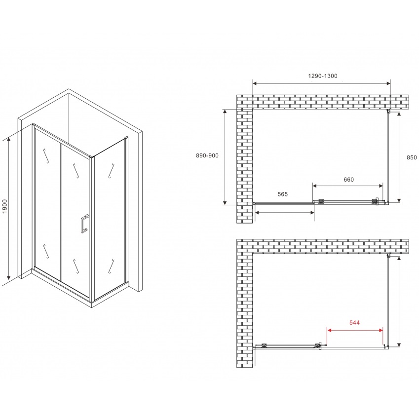 Душевой уголок ABBER Schwarzer AG30130B5-S90B5 130x90x190 (черный матовый)