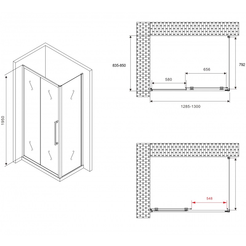 Душевой уголок Abber Schwarzer Diamant AG30130BH-S85B 130x85x195 (черный матовый)