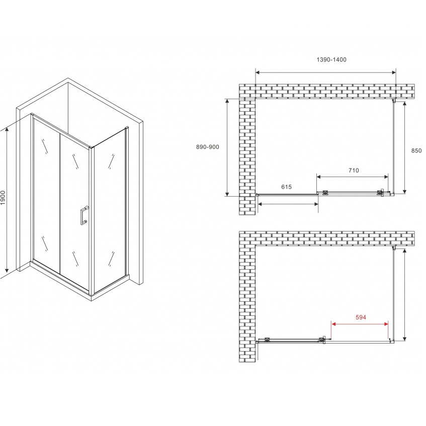 Душевой уголок ABBER Schwarzer AG301405-S905 140x90x190 (хром)