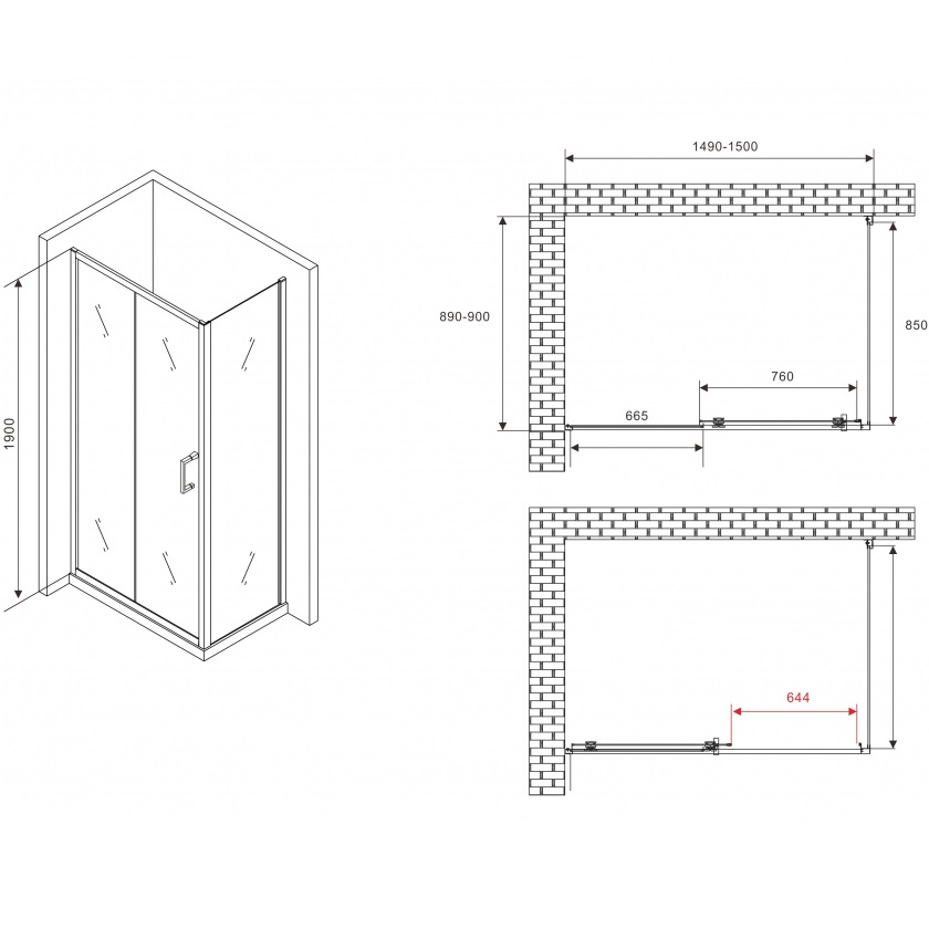 Душевой уголок ABBER Schwarzer AG301505-S905 150x90x190 (хром)