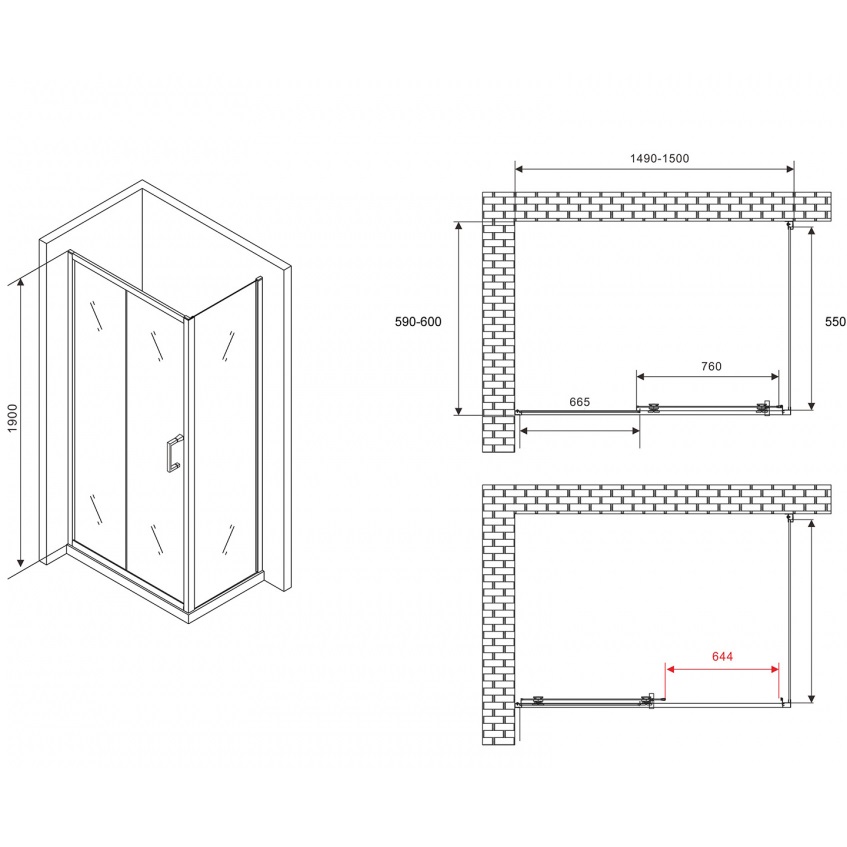 Душевой уголок ABBER Schwarzer AG30150B5-S60B5 150x60x190 (черный матовый)