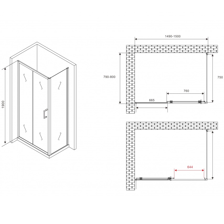 Душевой уголок ABBER Schwarzer AG30150B5-S80B5 150x80x190 (черный матовый)