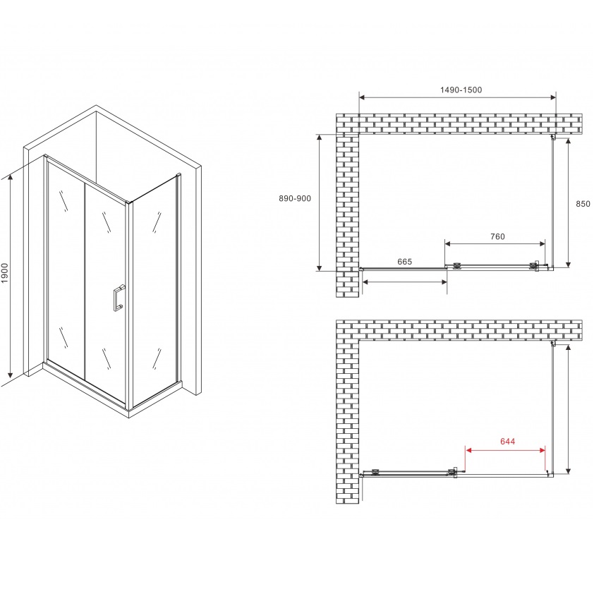 Душевой уголок ABBER Schwarzer AG30150B5-S90B5 150x90x190 (черный матовый)