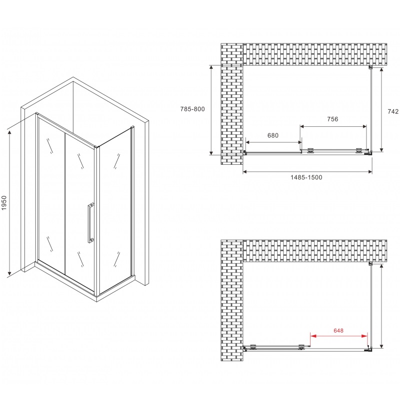 Душевой уголок Abber Schwarzer Diamant AG30150BH-S80B 150x80x195 (черный матовый)