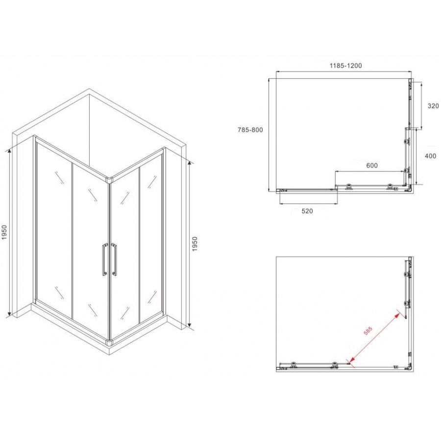 Душевой уголок Abber Schwarzer Diamant AG02128BH 120х80х195 (черный матовый)