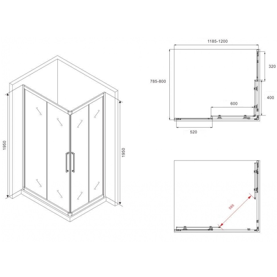 Душевой уголок Abber Schwarzer Diamant AG02128MH 120х80х195 (хром)