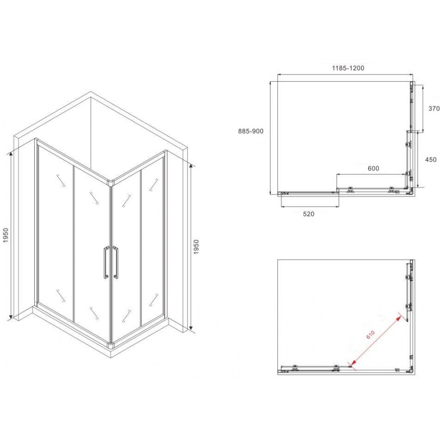 Душевой уголок Abber Schwarzer Diamant AG02129H 120х90х195 (хром)