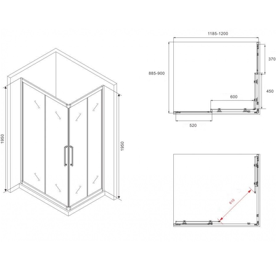 Душевой уголок Abber Schwarzer Diamant AG02129MH 120х90х195 (хром)