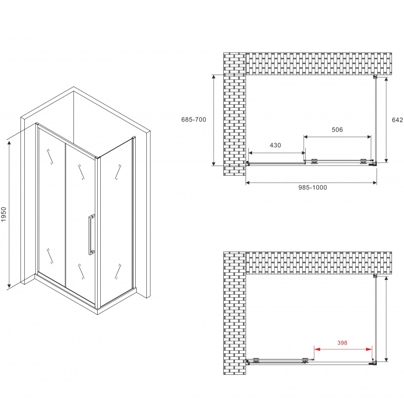 Душевой уголок Abber Schwarzer Diamant AG30100BH-S70B 100x70x195 (черный матовый)