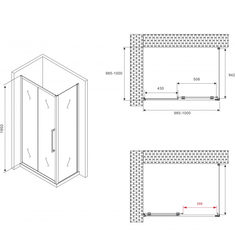 Душевой уголок Abber Schwarzer Diamant AG30100H-S100 100x100x195 (хром)