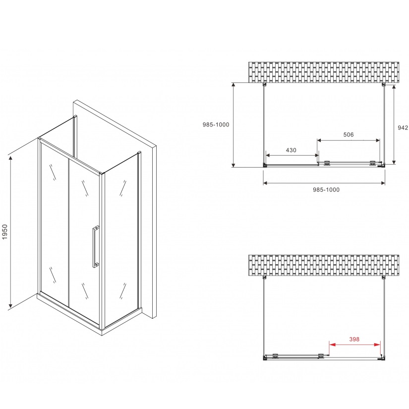 Душевой уголок Abber Schwarzer Diamant AG30100H-S100-S100 100x100x195 (хром), П-образный