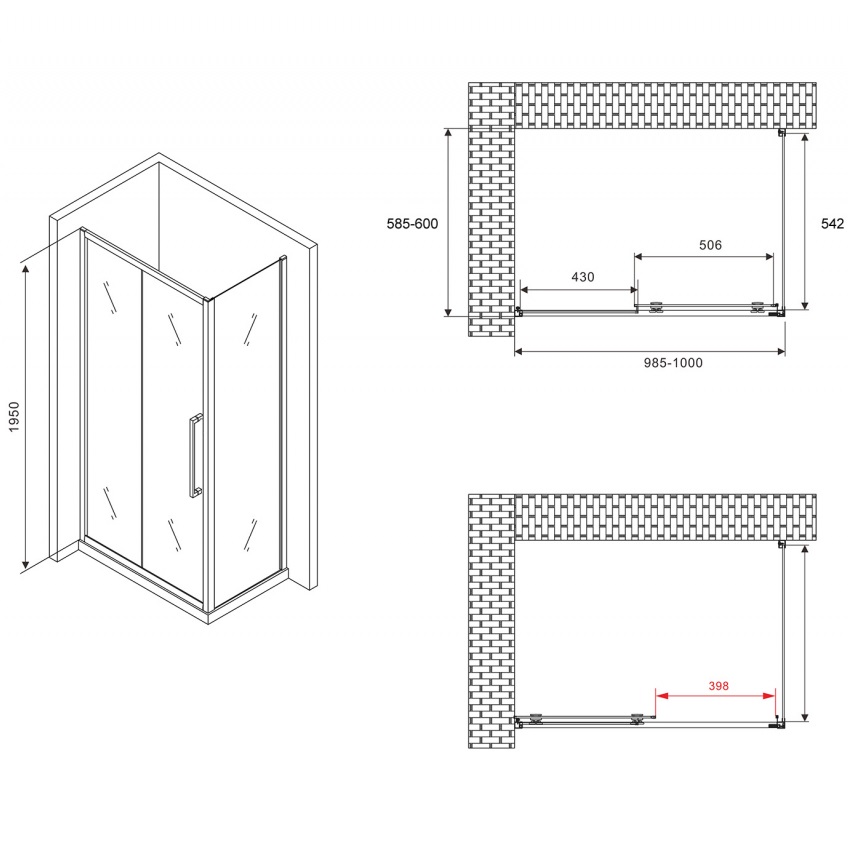 Душевой уголок Abber Schwarzer Diamant AG30100H-S60 100x60x195 (хром)