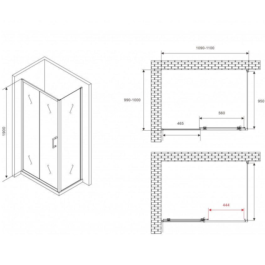 Душевой уголок ABBER Schwarzer Diamant AG301105-S1005 110x100x190 (хром)