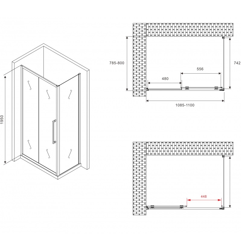 Душевой уголок Abber Schwarzer Diamant AG30110BMH-S80BM 110х80х195 (черный матовый)