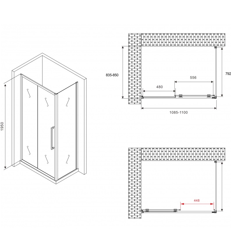 Душевой уголок Abber Schwarzer Diamant AG30110H-S85 110x85x195 (хром)