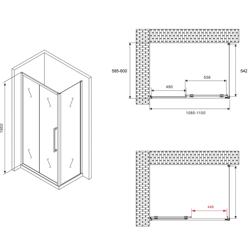 Душевой уголок Abber Schwarzer Diamant AG30110MH-S60M 110x60x195 (хром)