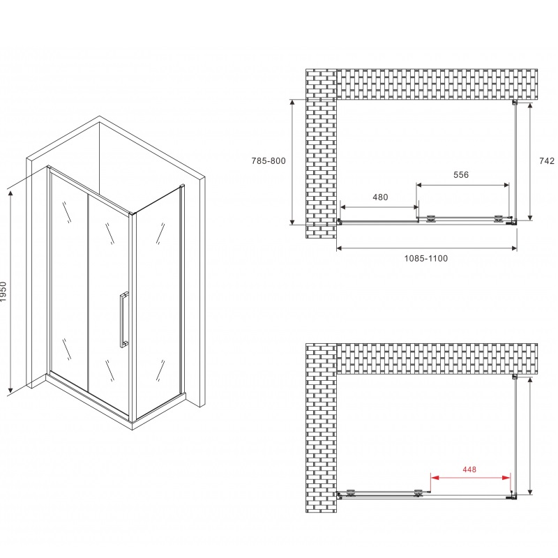Душевой уголок Abber Schwarzer Diamant AG30110MH-S80M 110x80x195 (хром)