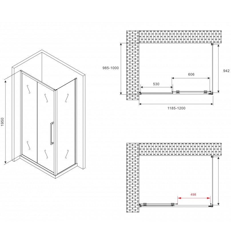 Душевой уголок Abber Schwarzer Diamant AG30120H-S100 120x100x195 (хром)