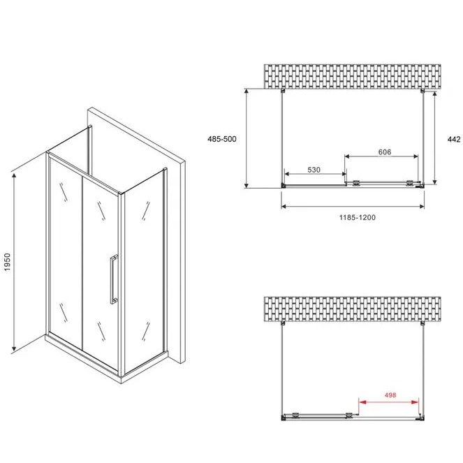 Душевой уголок Abber Schwarzer Diamant AG30120H-S50-S50 120x50x195 (хром), П-образный