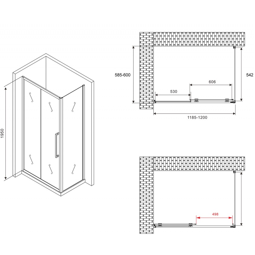 Душевой уголок Abber Schwarzer Diamant AG30120H-S60 120x60x195 (хром)