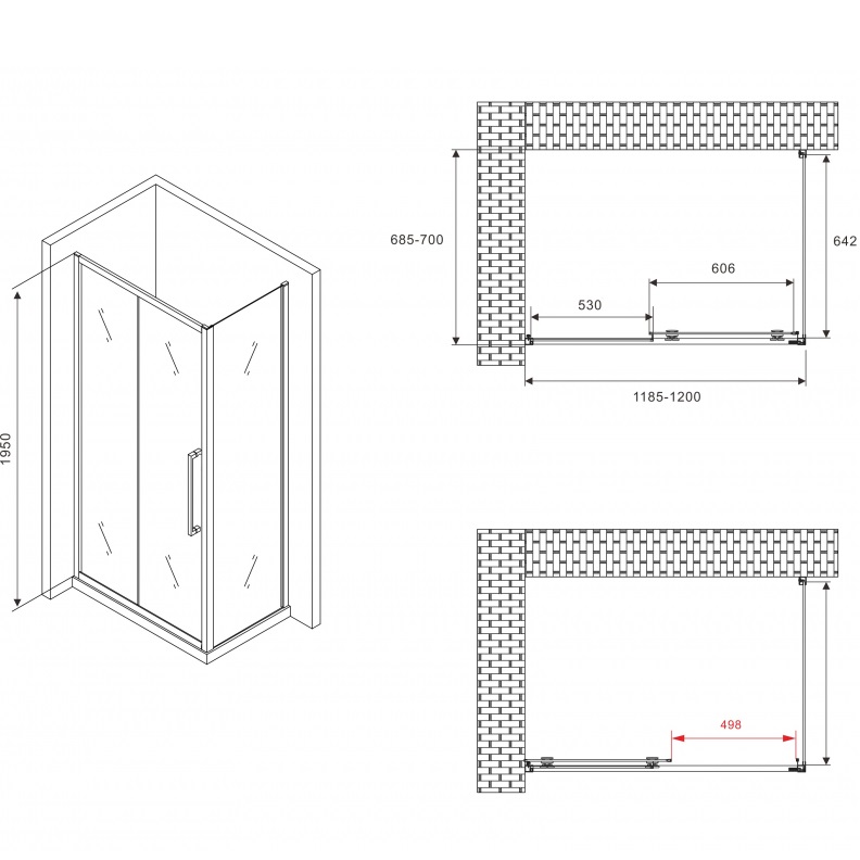 Душевой уголок Abber Schwarzer Diamant AG30120H-S70 120x70x195 (хром)