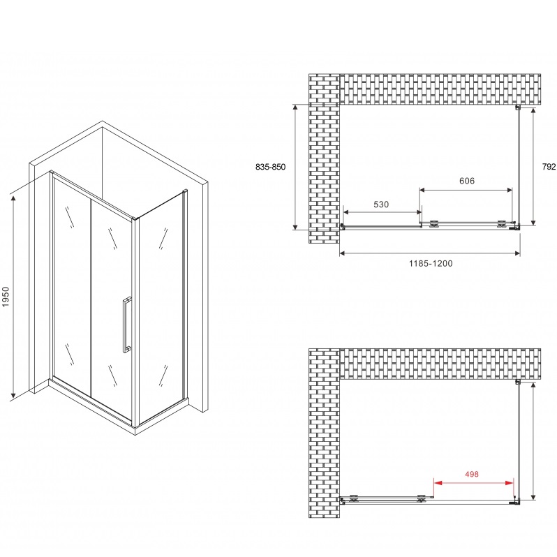 Душевой уголок Abber Schwarzer Diamant AG30120H-S85 120x85x195 (хром)