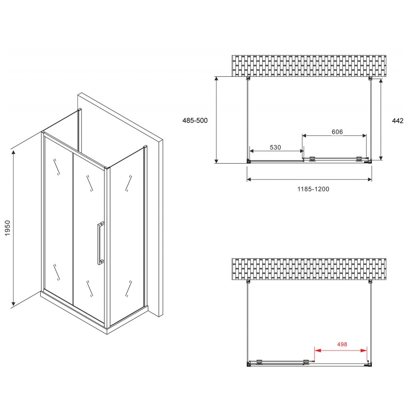 Душевой уголок Abber Schwarzer Diamant AG30120MH-S50M-S50M 120x50x195 (хром), П-образный
