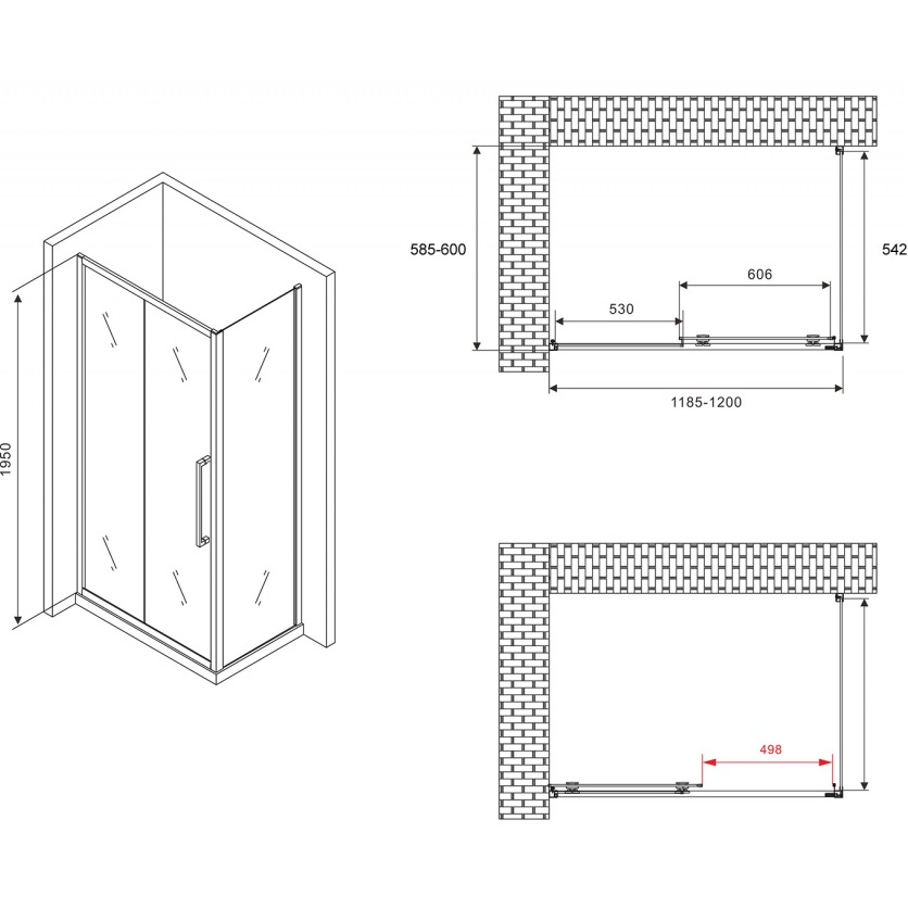 Душевой уголок Abber Schwarzer Diamant AG30120MH-S60M 120x60x195 (хром)