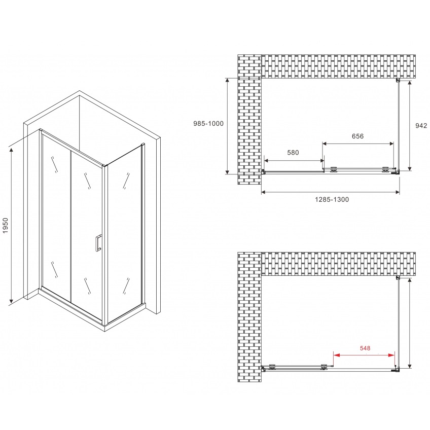 Душевой уголок Abber Schwarzer Diamant AG30130BH-S100B 130x100x195 (черный матовый)