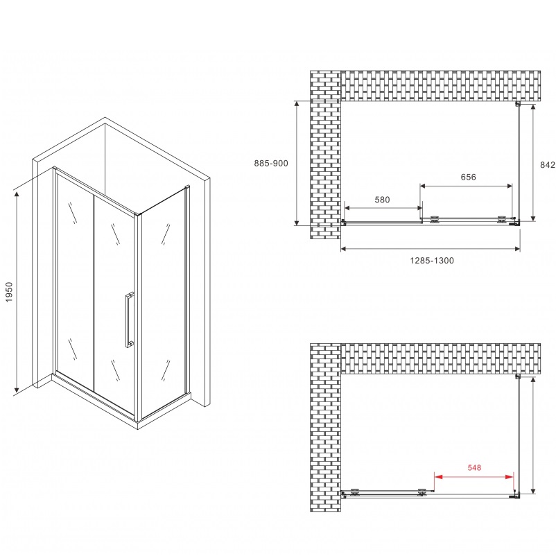 Душевой уголок Abber Schwarzer Diamant AG30130BH-S90B 130x90x195 (черный матовый)