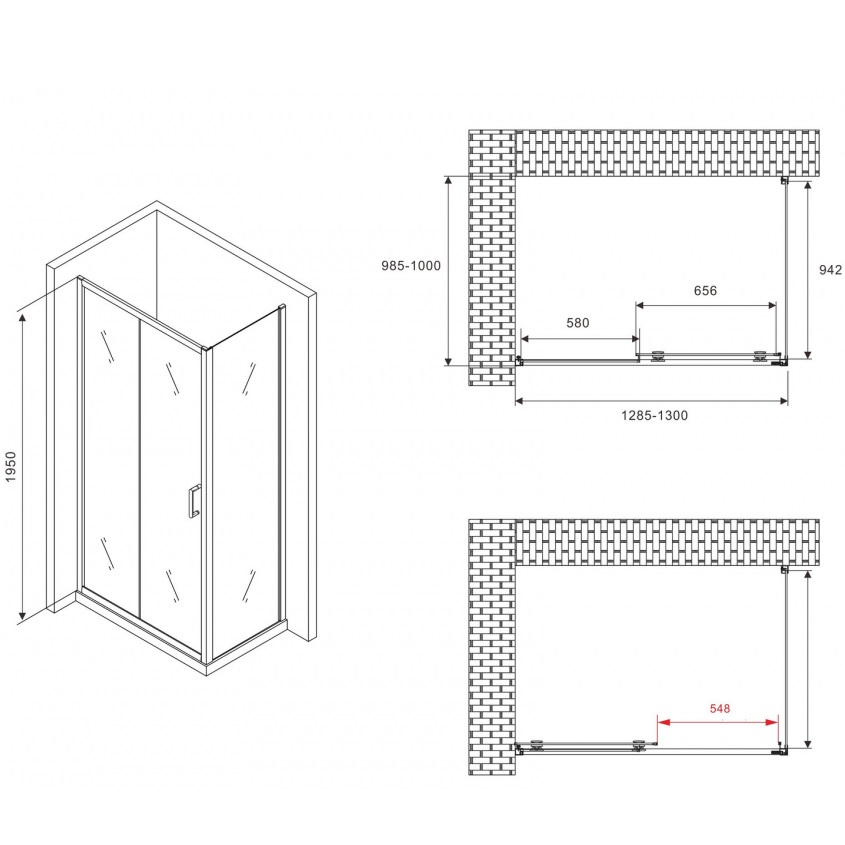 Душевой уголок Abber Schwarzer Diamant AG30130BMH-S100BM 130х100х195 (черный матовый)
