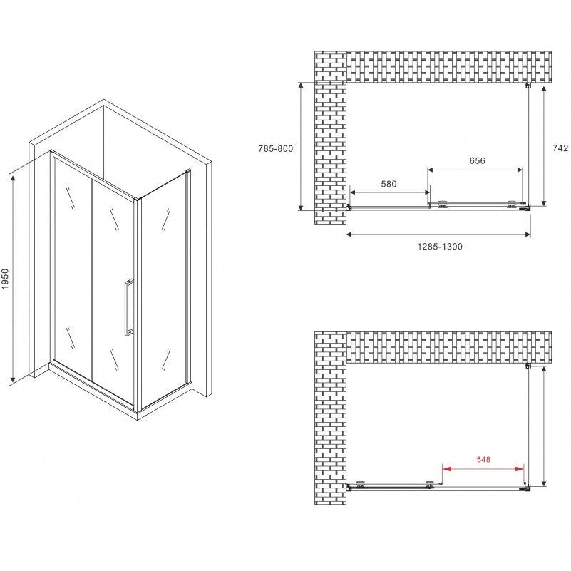 Душевой уголок Abber Schwarzer Diamant AG30130H-S80 130x80x195 (хром)