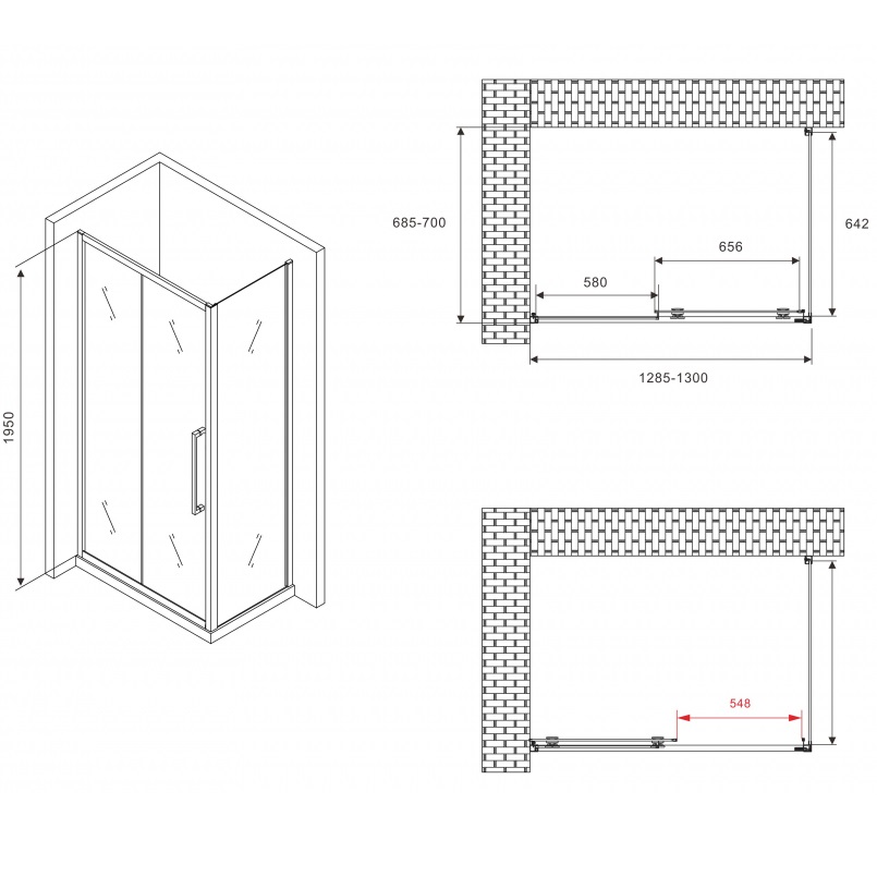 Душевой уголок Abber Schwarzer Diamant AG30130MH-S70M 130x70x195 (хром)