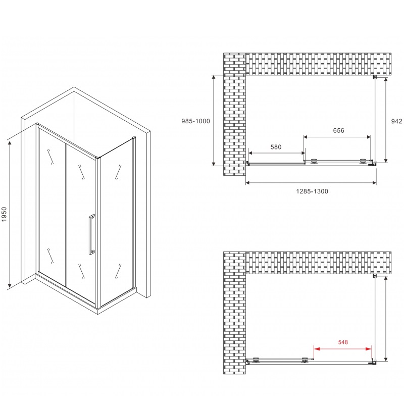 Душевой уголок Abber Schwarzer Diamant AG30130MH-S80M 130x80x195 (хром)