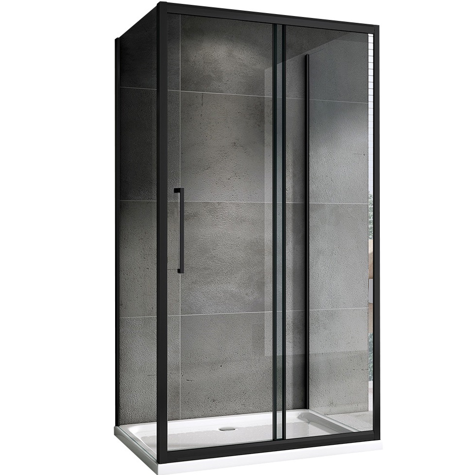 Душевой уголок Abber Schwarzer Diamant AG30150BH-S90B-S90B 150x90x195 (черный матовый), П-образный