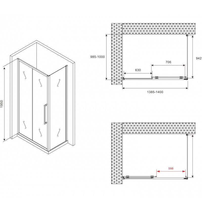 Душевой уголок Abber Schwarzer Diamant AG30140BMH-S100BM 140х100х195 (черный матовый)