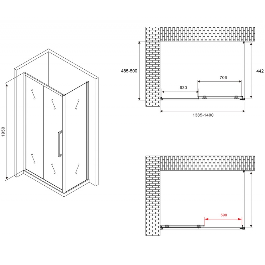 Душевой уголок Abber Schwarzer Diamant AG30140H-S50 140x50x195 (хром)