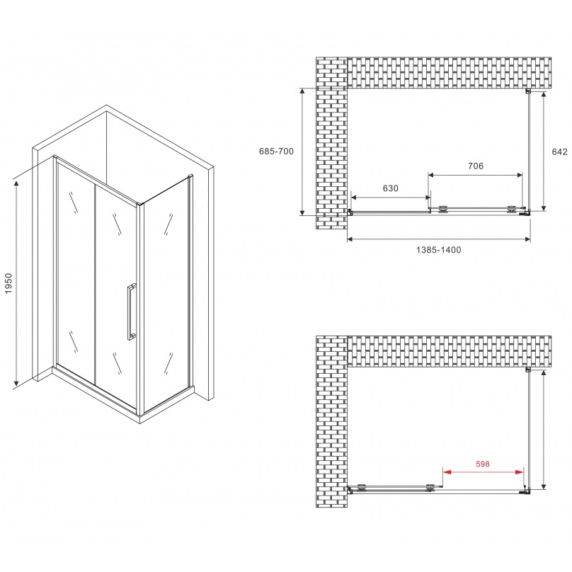 Душевой уголок Abber Schwarzer Diamant AG30140H-S70 140x70x195 (хром)