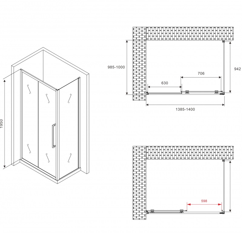 Душевой уголок Abber Schwarzer Diamant AG30140MH-S100M 140x100x195 (хром)
