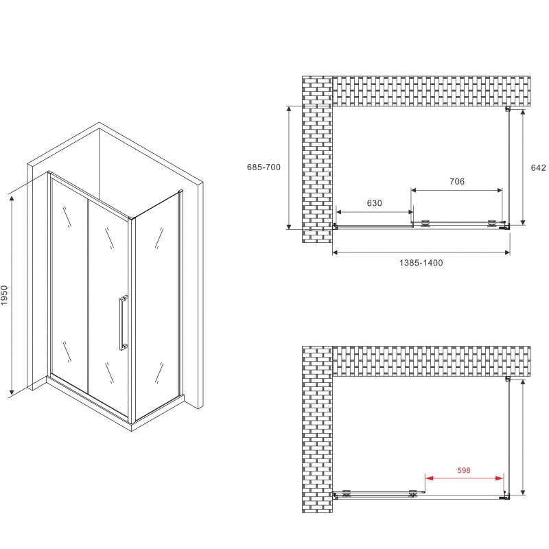 Душевой уголок Abber Schwarzer Diamant AG30140MH-S70M 140x70x195 (хром)