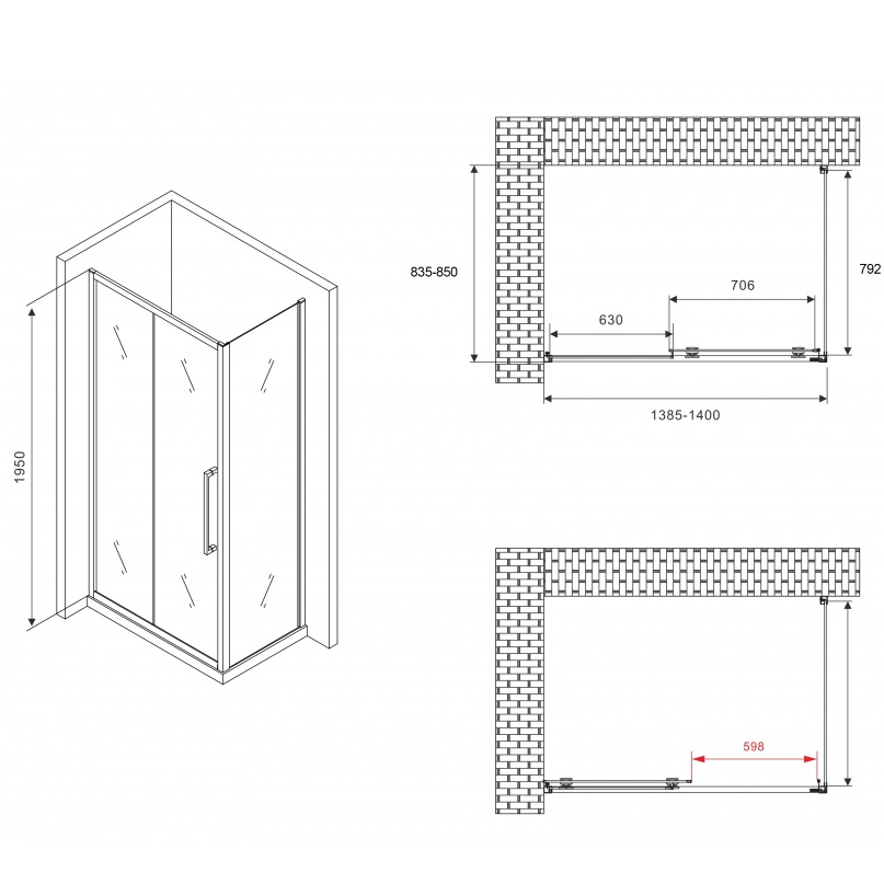 Душевой уголок Abber Schwarzer Diamant AG30140MH-S85M 140x85x195 (хром)