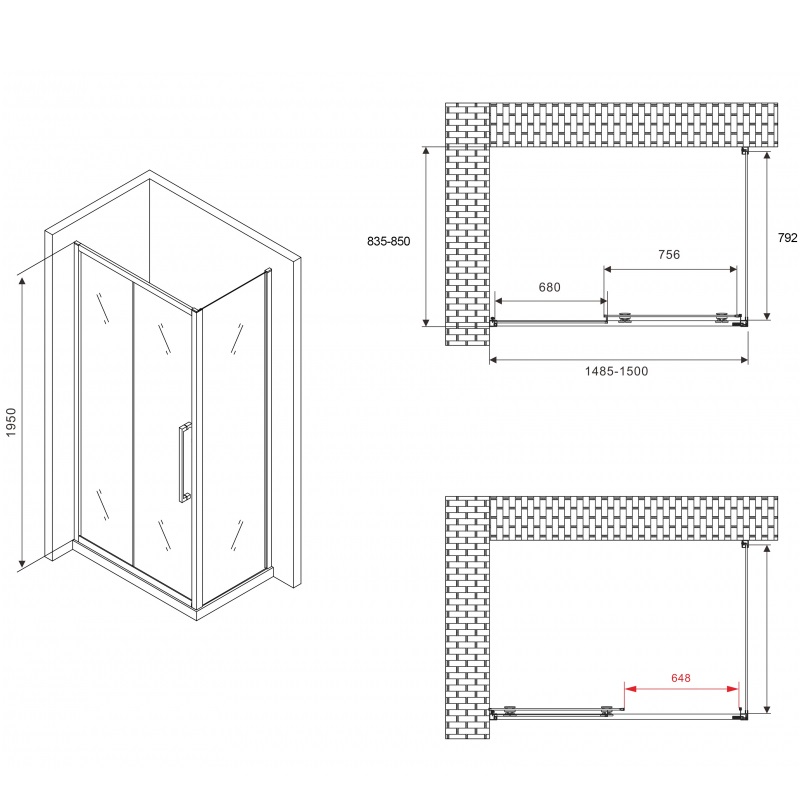 Душевой уголок Abber Schwarzer Diamant AG30150BH-S85B 150x85x195 (черный матовый)